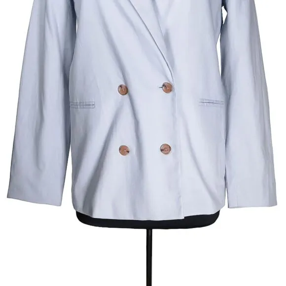 Banana Republic Women's Blazer Blue Linen Stretch Double Breasted Suit Jacket 12