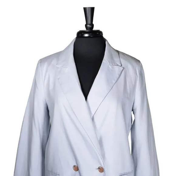 Banana Republic Women's Blazer Blue Linen Stretch Double Breasted Suit Jacket 12