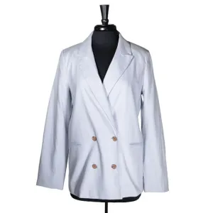 Banana Republic Women's Blazer Blue Linen Stretch Double Breasted Suit Jacket 12
