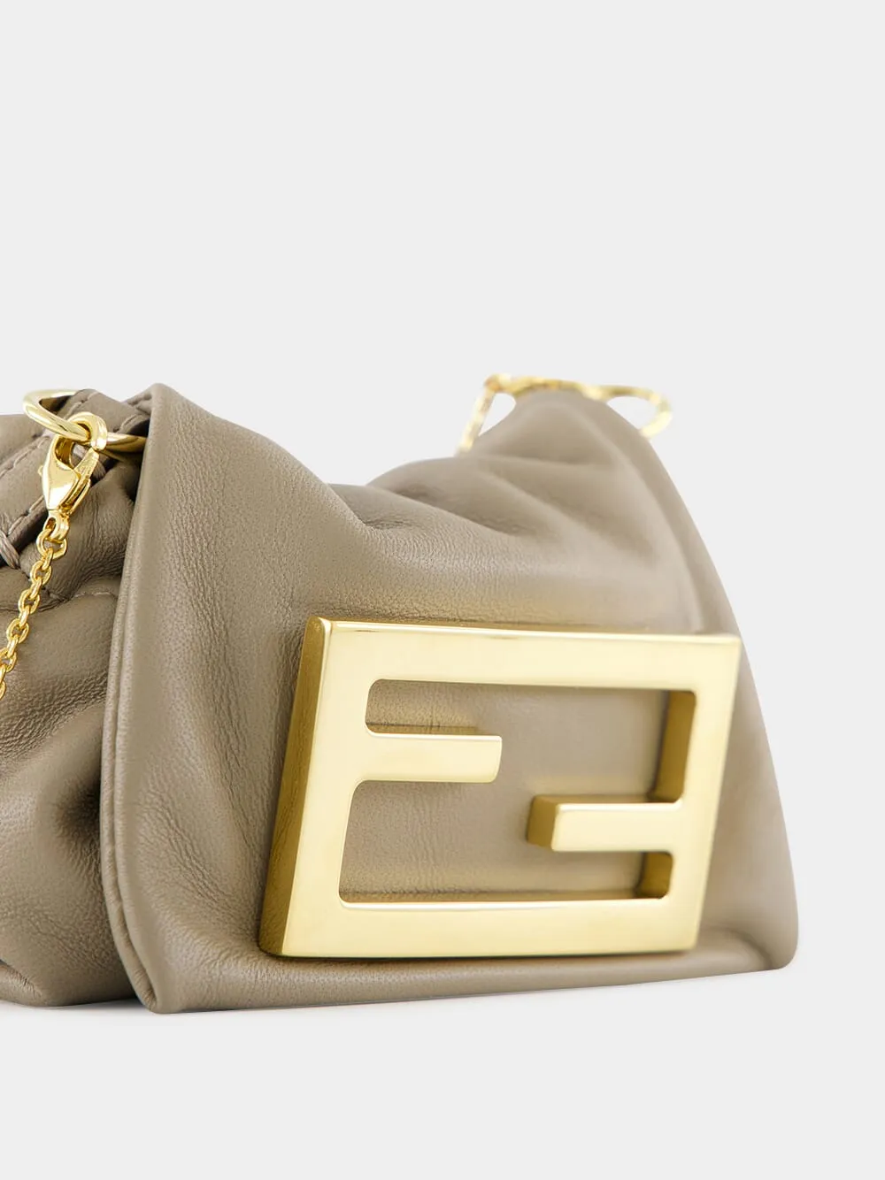 Beige Nano Mamma Baguette Leather Bag