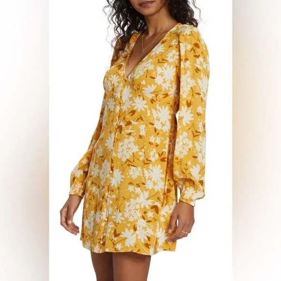 Billabong Night Out Floral Long Sleeve Button-Up Dress Size S