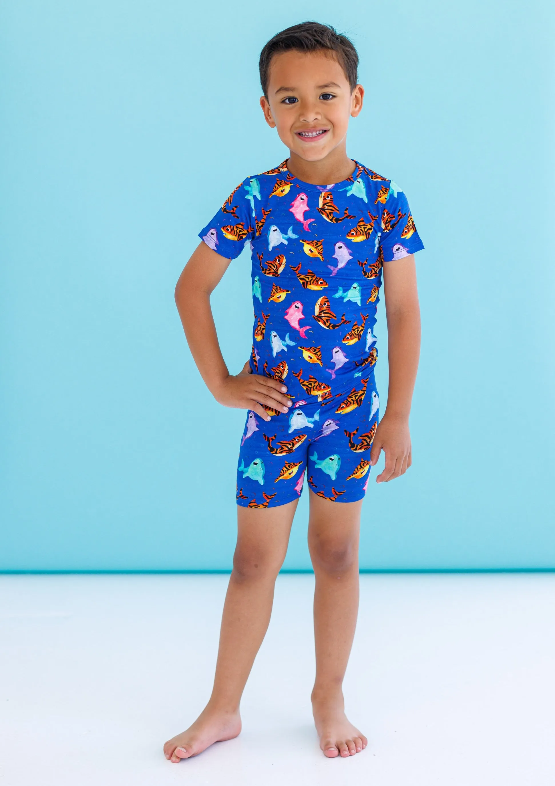 Birdie Bean Bruce Sharks 2-piece Short Sleeve Kids Pajamas with Shorts