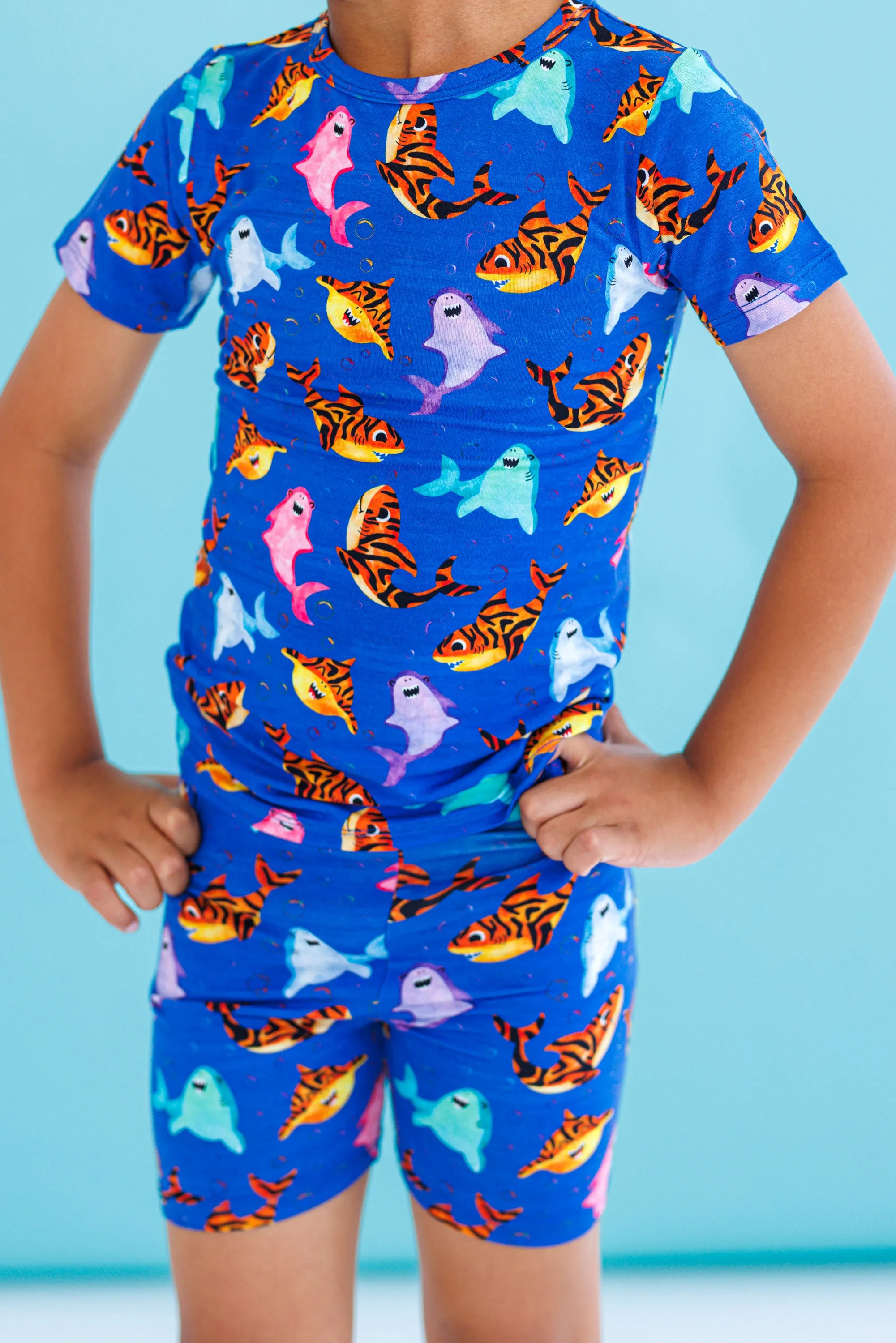 Birdie Bean Bruce Sharks 2-piece Short Sleeve Kids Pajamas with Shorts