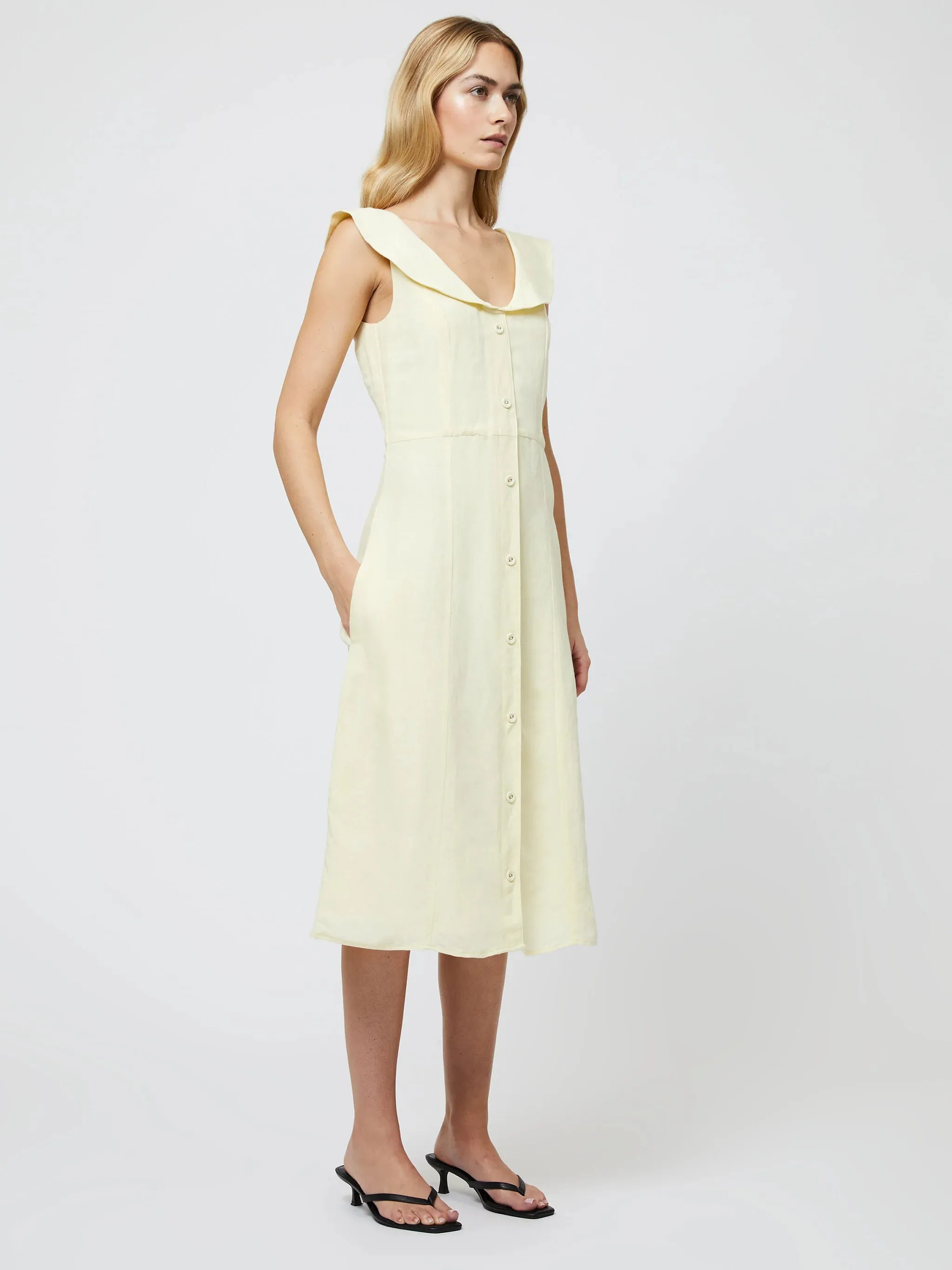 Birdie Linen V-Neck Dress in Cornsilk Yellow
