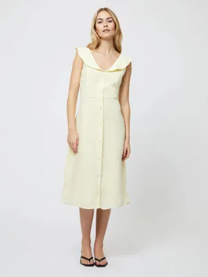 Birdie Linen V-Neck Dress in Cornsilk Yellow