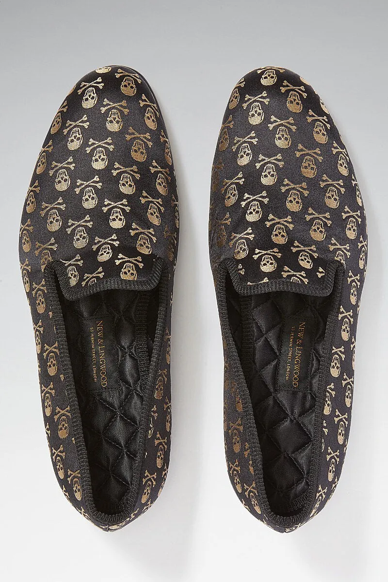 Black & Gold Skull & Crossbones Slippers