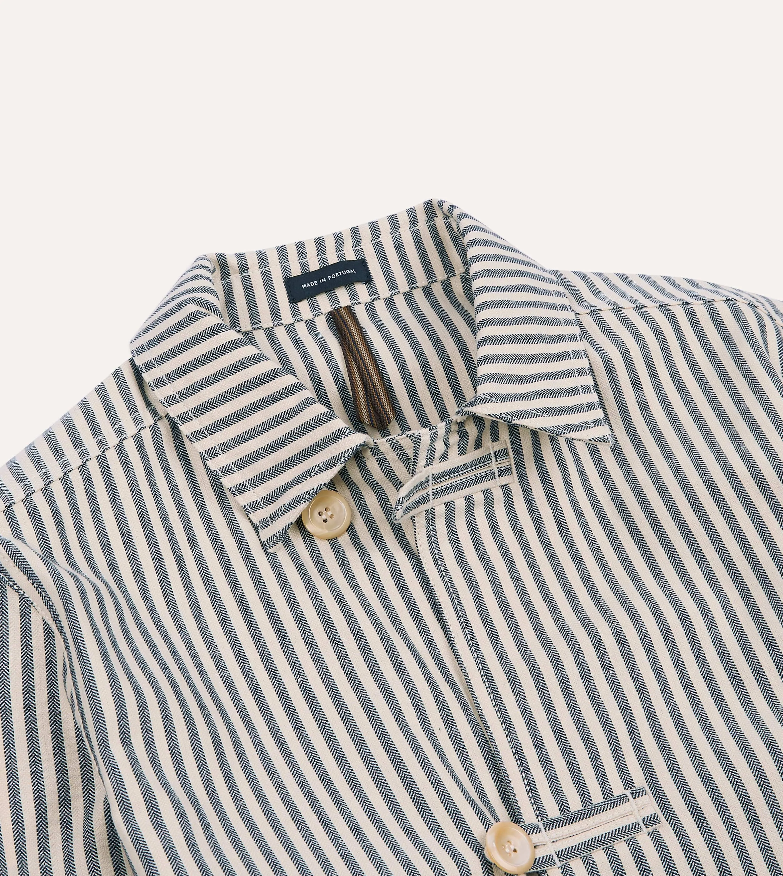 Blue and Ecru Stripe Cotton-Linen Deck Chore Jacket