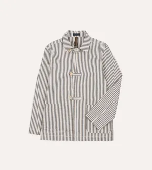 Blue and Ecru Stripe Cotton-Linen Deck Chore Jacket