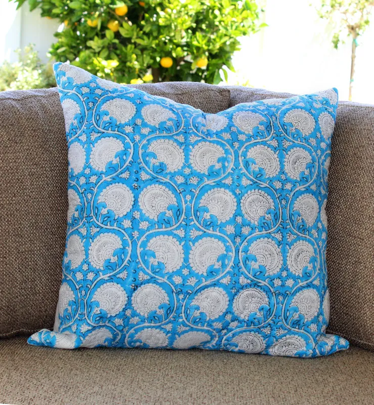 Blue and White Quilted Throw Pillow Cover