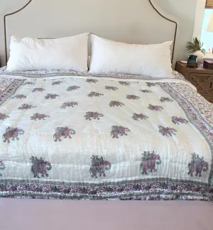 Boho Elephant Motif Silk Quilt