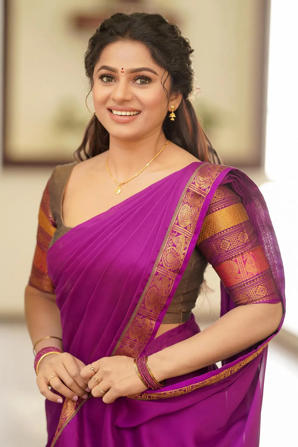 Brown & Pink Premium Cotton Silk Jacquard Half Lehenga Saree