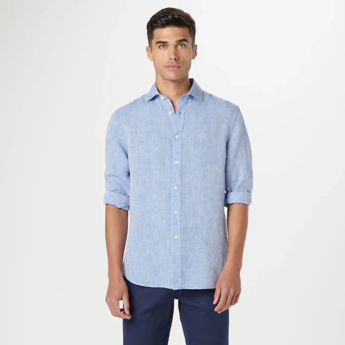Bugatchi Axel Linen Long Sleeve Shirt - Classic Blue