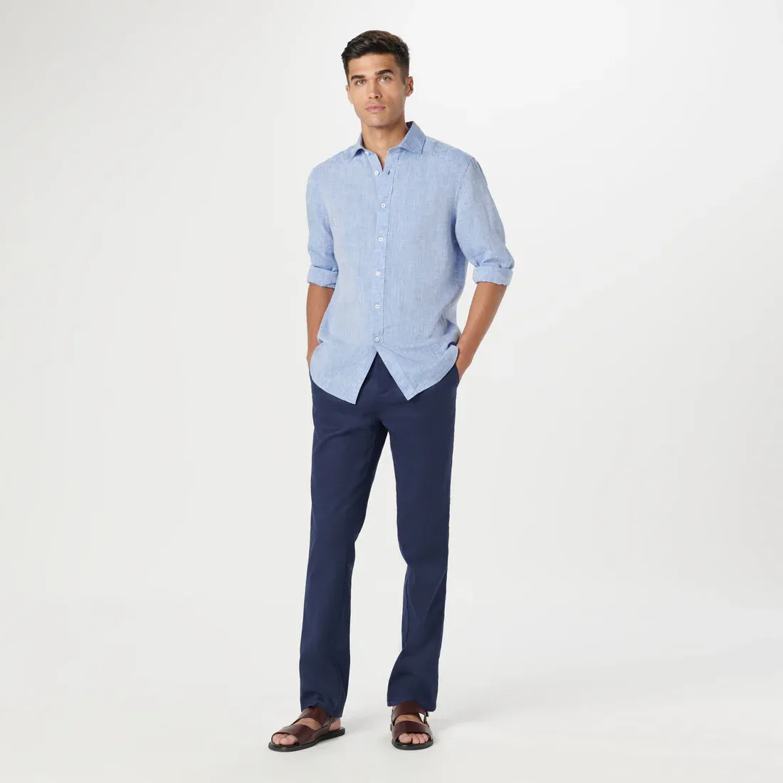 Bugatchi Axel Linen Long Sleeve Shirt - Classic Blue