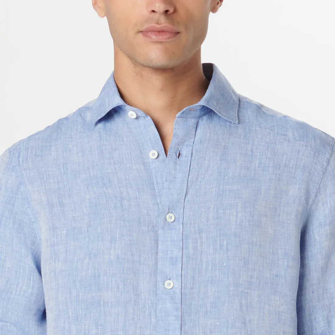 Bugatchi Axel Linen Long Sleeve Shirt - Classic Blue
