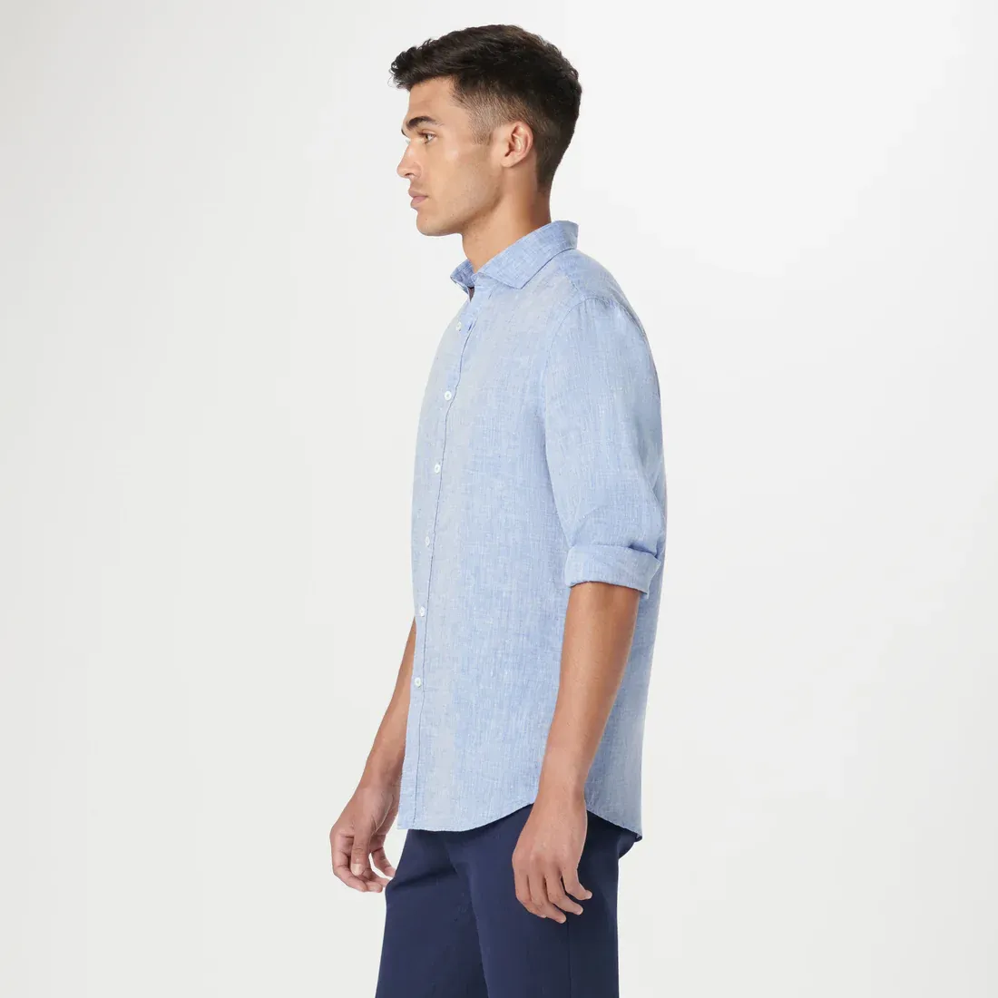 Bugatchi Axel Linen Long Sleeve Shirt - Classic Blue