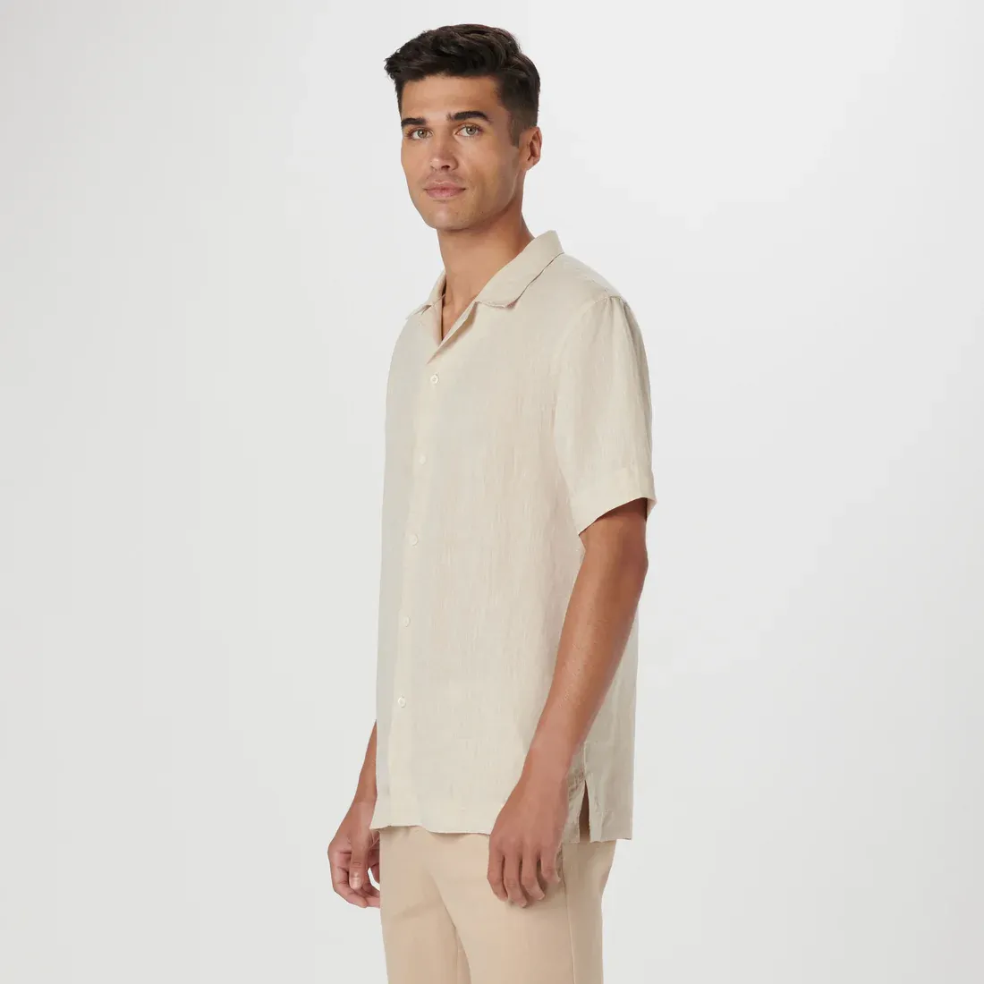Bugatchi Jackson Short Sleeve Linen Shirt - Beige