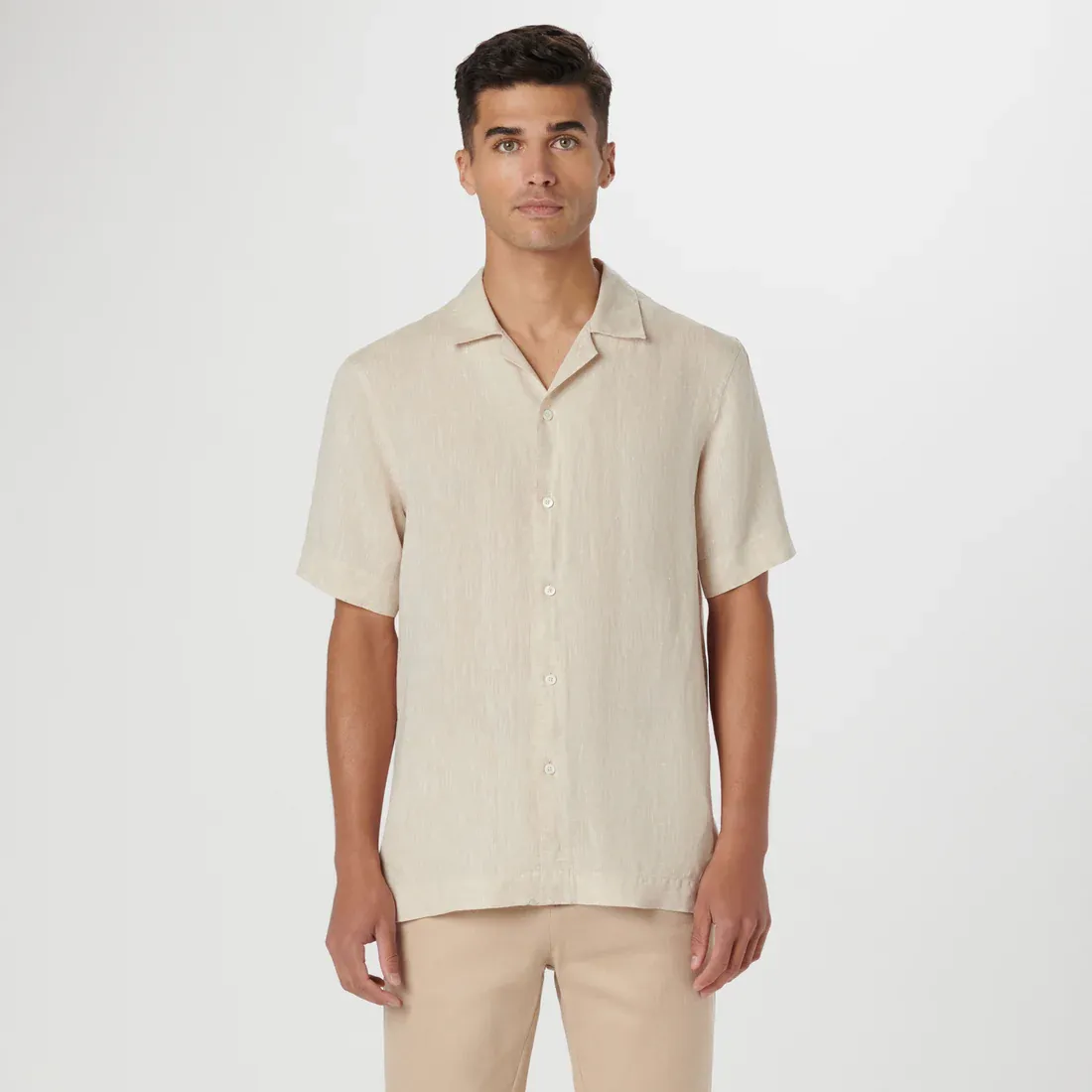 Bugatchi Jackson Short Sleeve Linen Shirt - Beige
