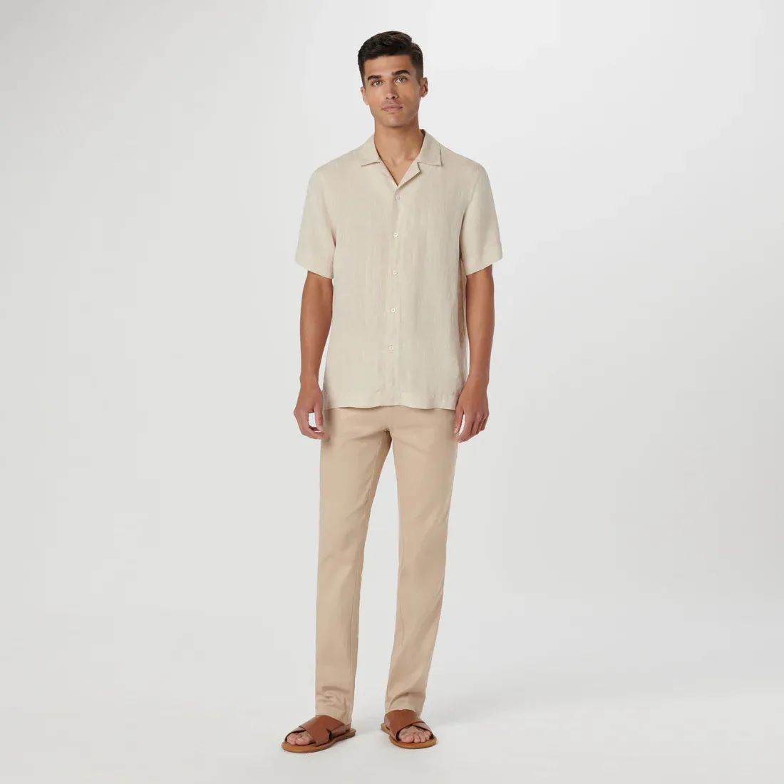 Bugatchi Jackson Short Sleeve Linen Shirt - Beige
