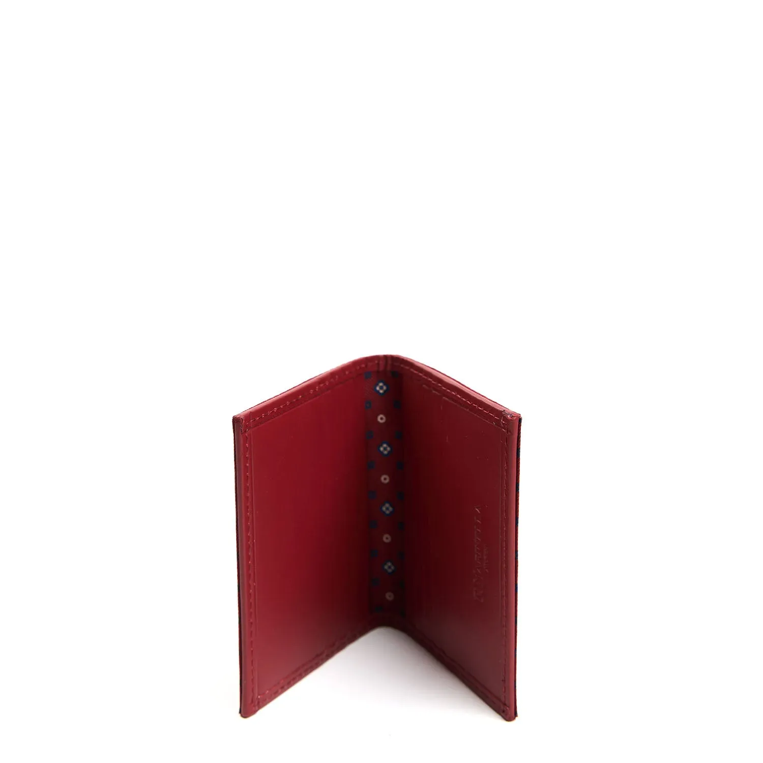 BURGUNDY SILK AND LEATHER FOLDING CARD HOLDER