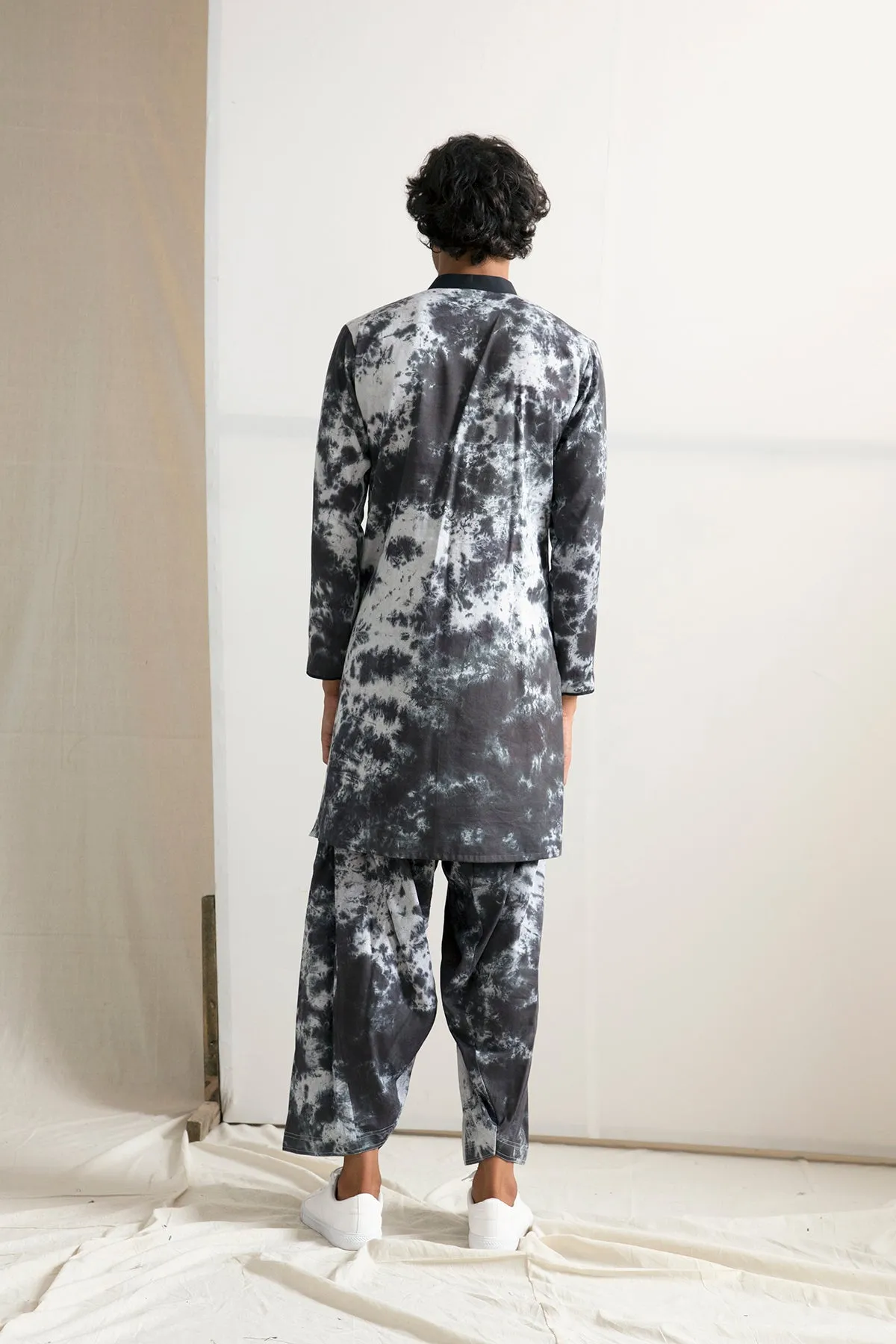 Callum - Black Quilted Nehru Jacket with Tie & Dye Kurta Set