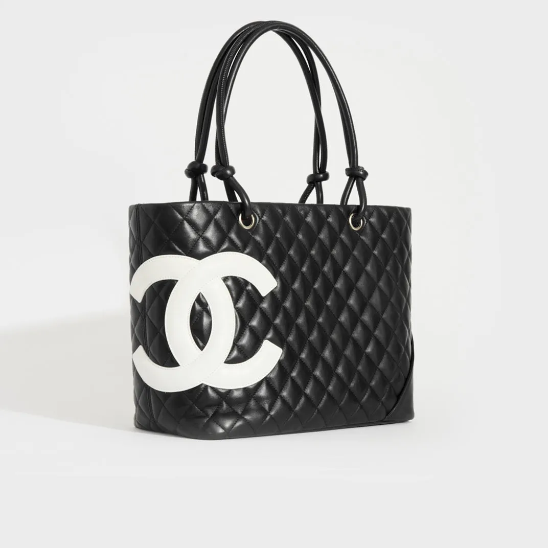 Cambon Ligne Diamond Quilted Tote Bag in Black with White CC 2005 - 2006