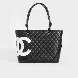 Cambon Ligne Diamond Quilted Tote Bag in Black with White CC 2005 - 2006