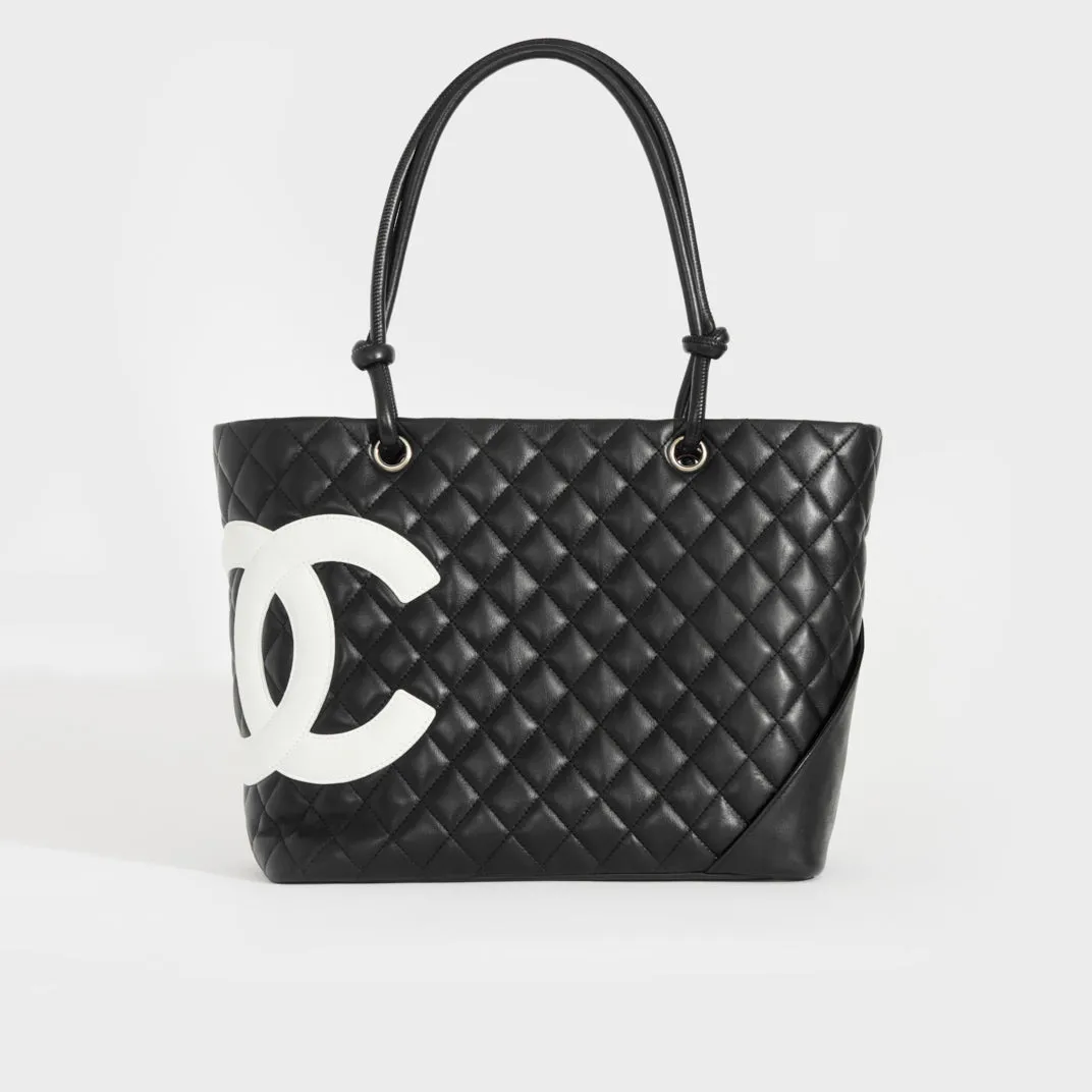 Cambon Ligne Diamond Quilted Tote Bag in Black with White CC 2005 - 2006