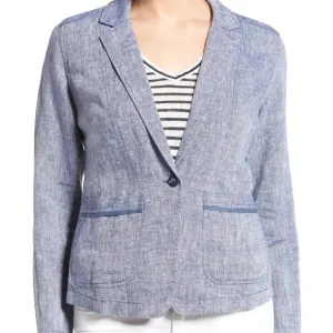 Caslon Blue One Button 100% Linen Blazer Size XS