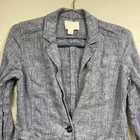 Caslon Blue One Button 100% Linen Blazer Size XS