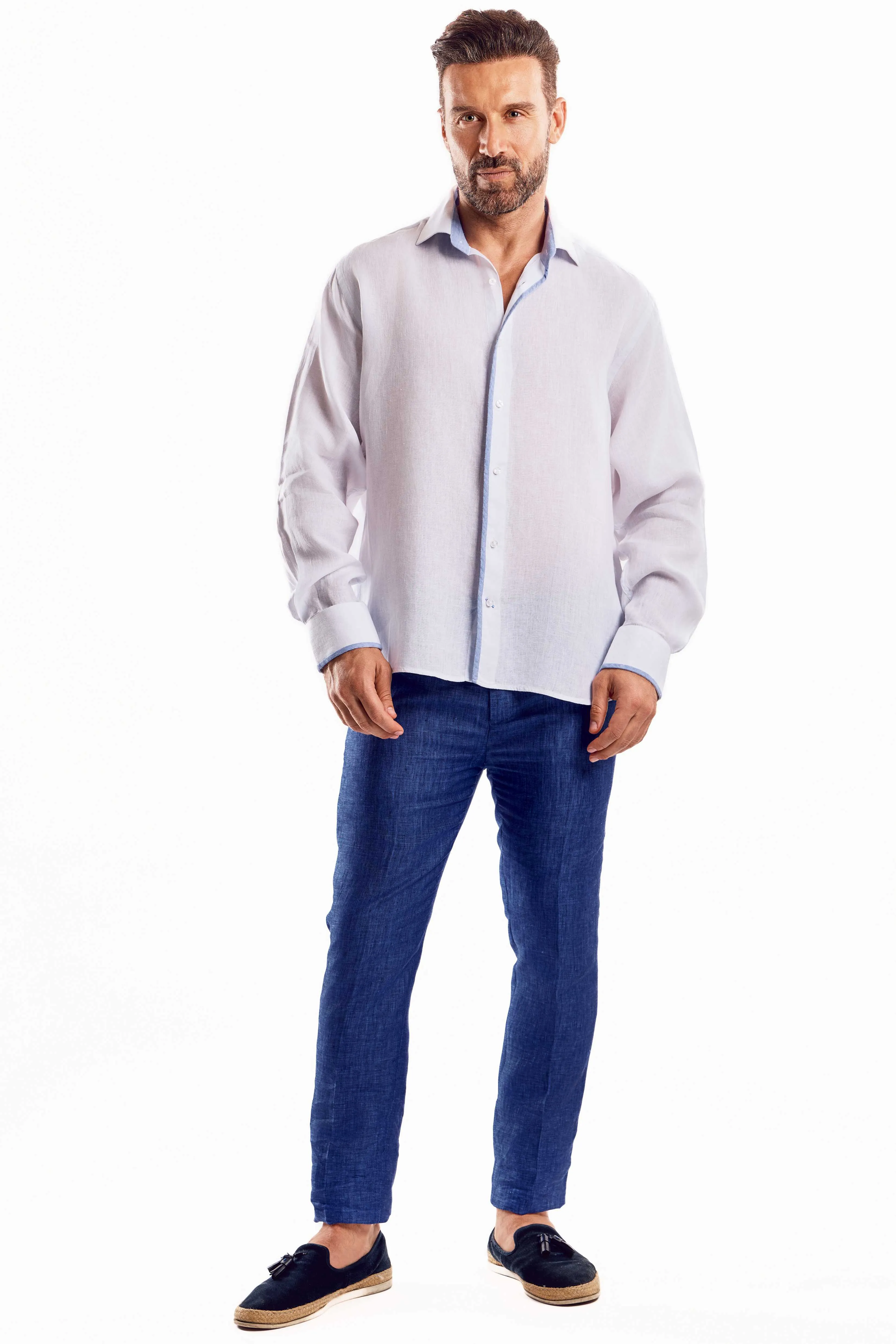Casual Multi Color Block Design 100% Linen Shirt Long Sleeve