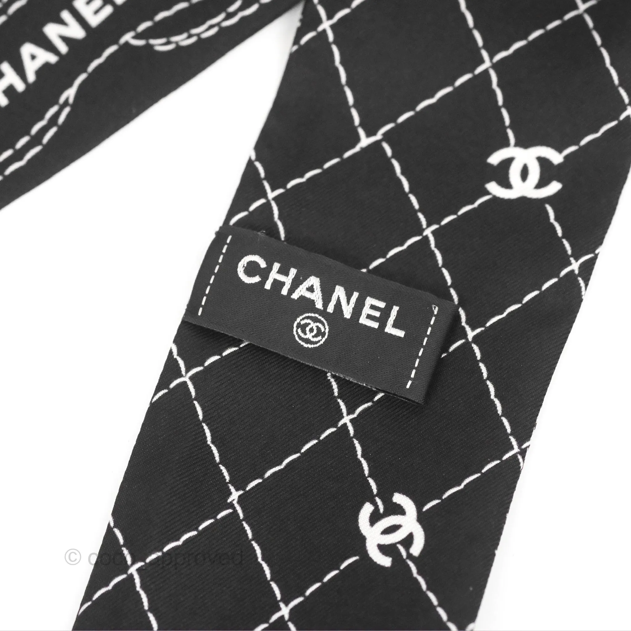 Chanel Accessories Quilted CC Pattern Silk Twilly Black