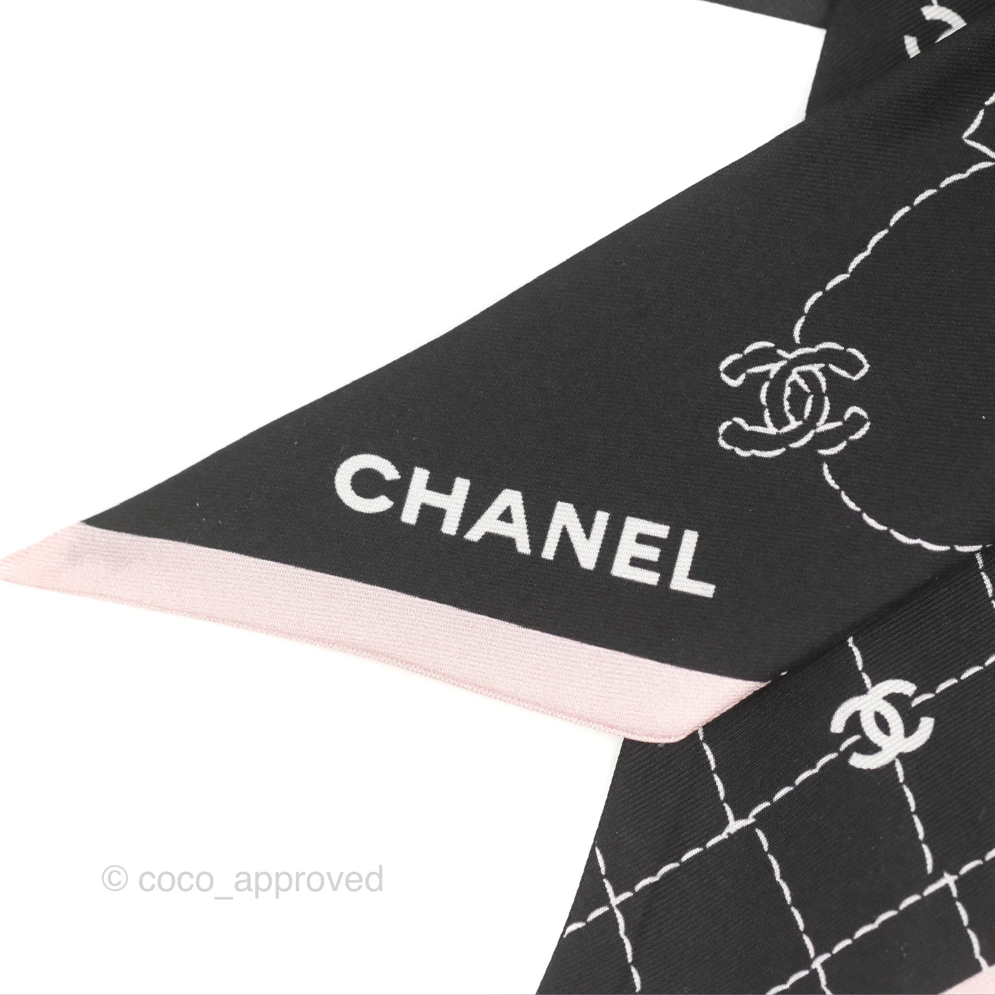 Chanel Accessories Quilted CC Pattern Silk Twilly Black