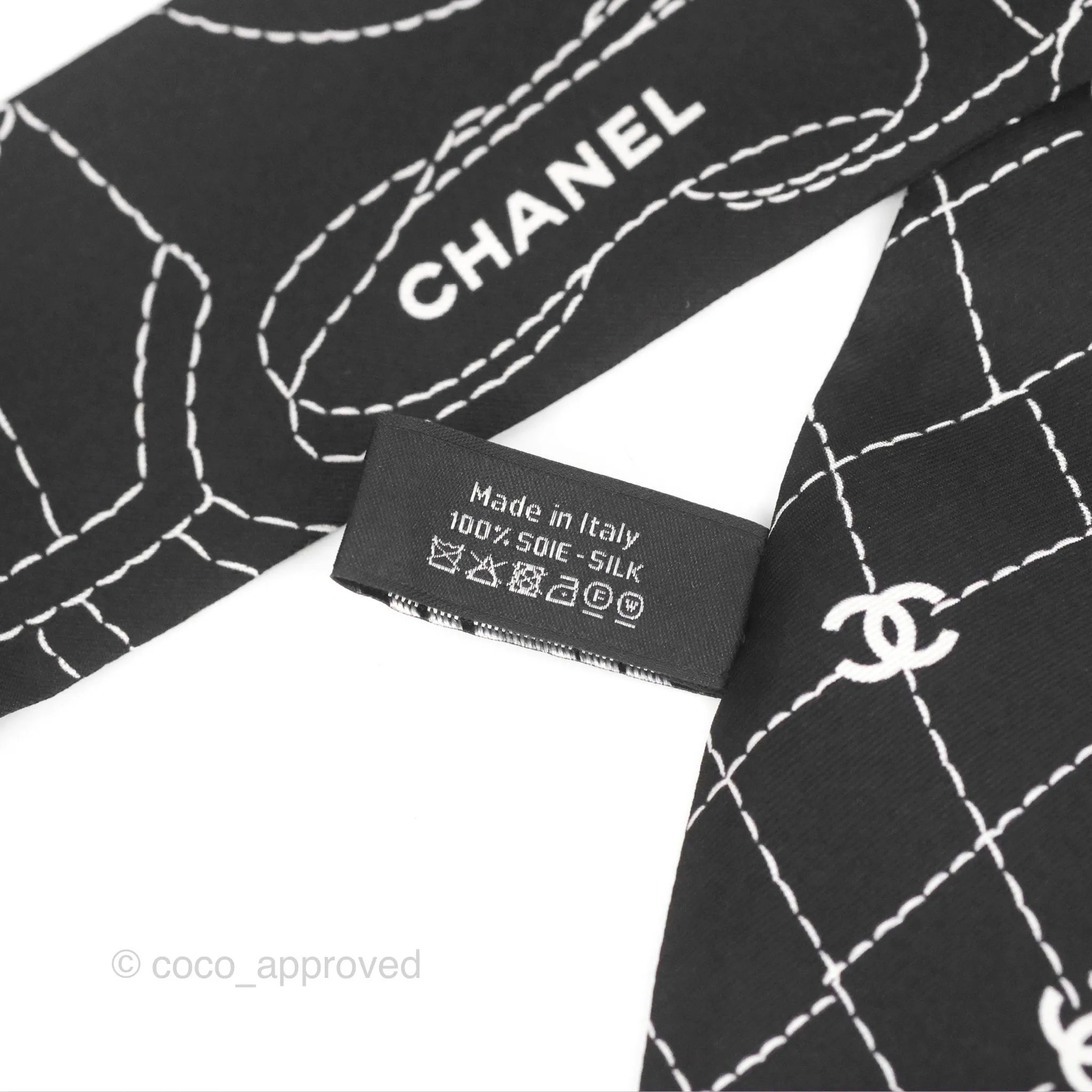 Chanel Accessories Quilted CC Pattern Silk Twilly Black