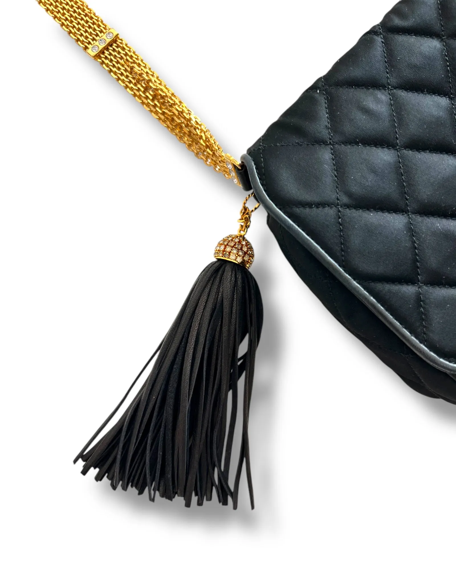 CHANEL Vintage Quilted Silk & Strass Evening Bag