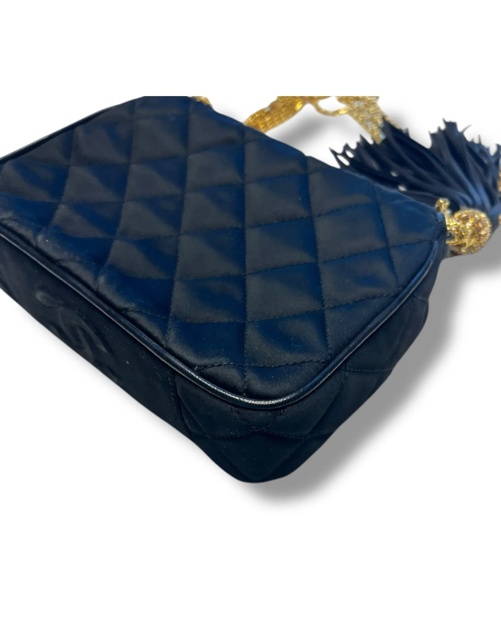 CHANEL Vintage Quilted Silk & Strass Evening Bag