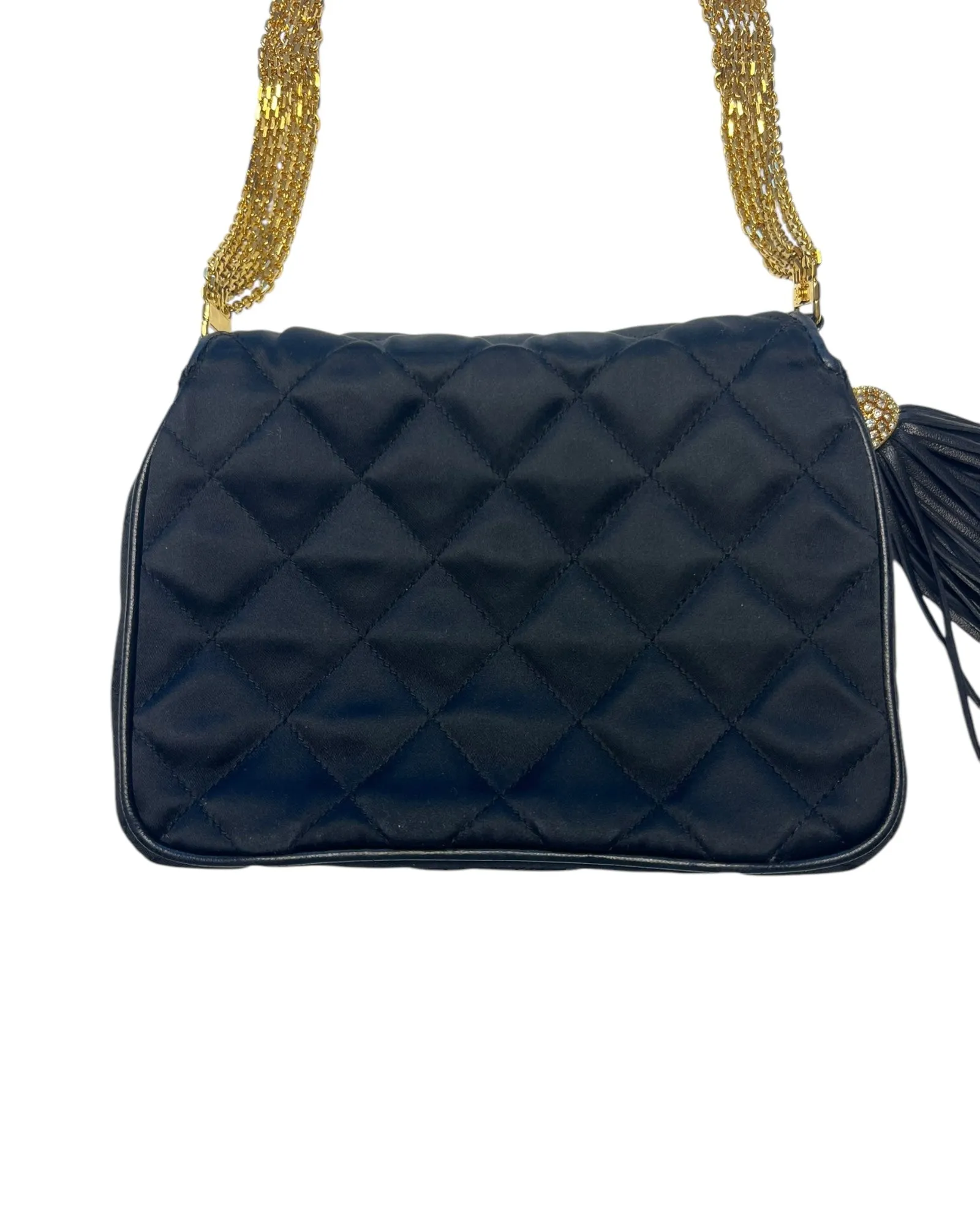 CHANEL Vintage Quilted Silk & Strass Evening Bag