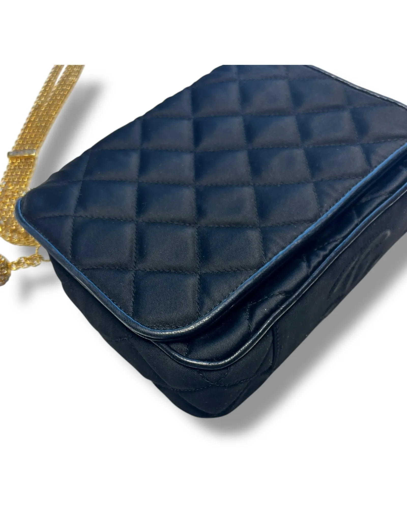 CHANEL Vintage Quilted Silk & Strass Evening Bag