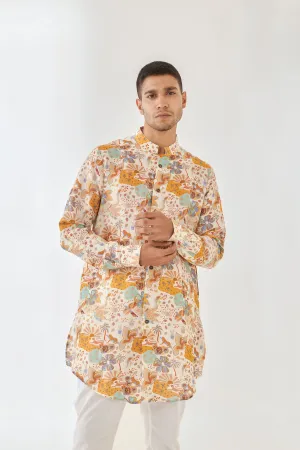 Cheetah Fairy White Full Button Kurta
