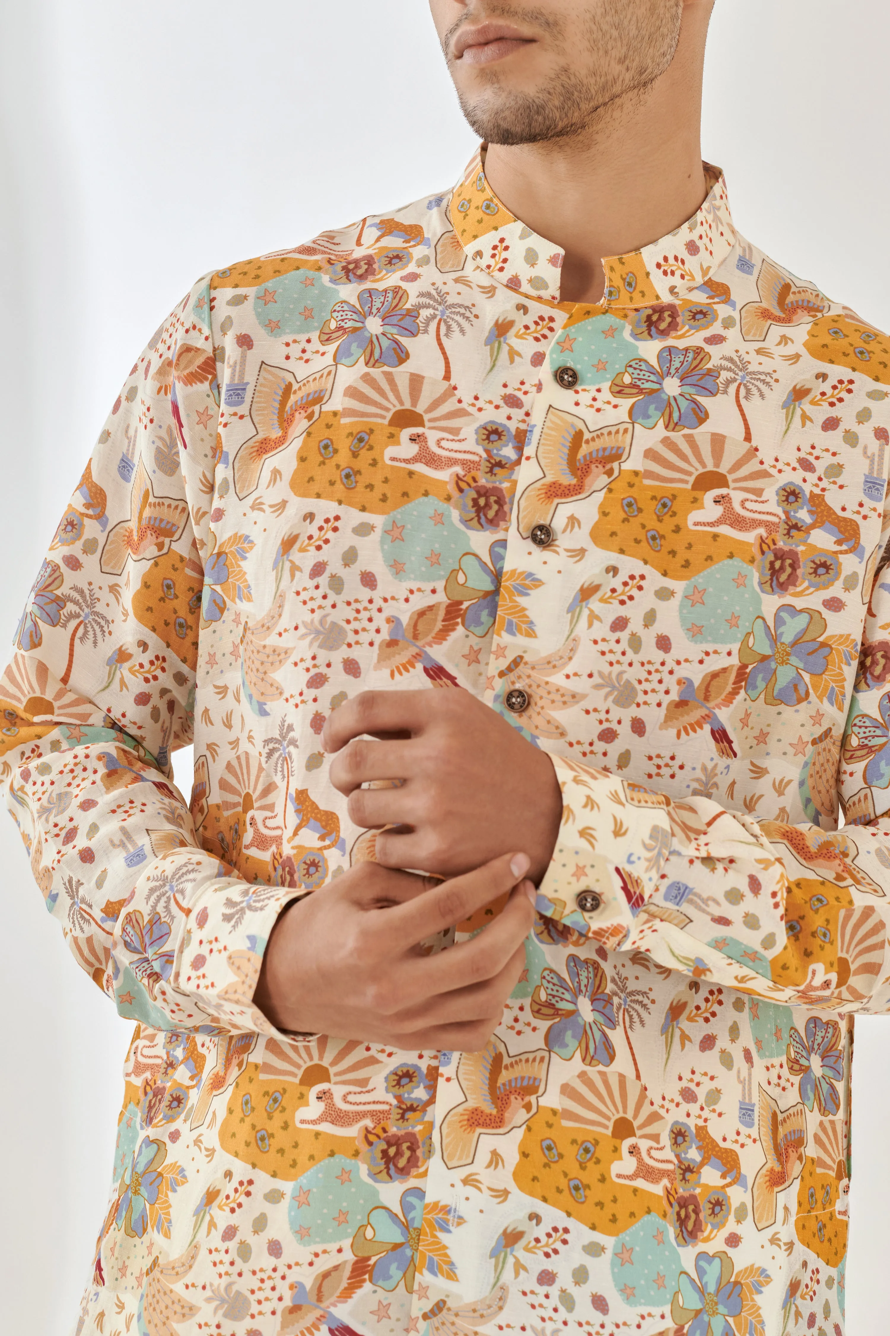 Cheetah Fairy White Full Button Kurta