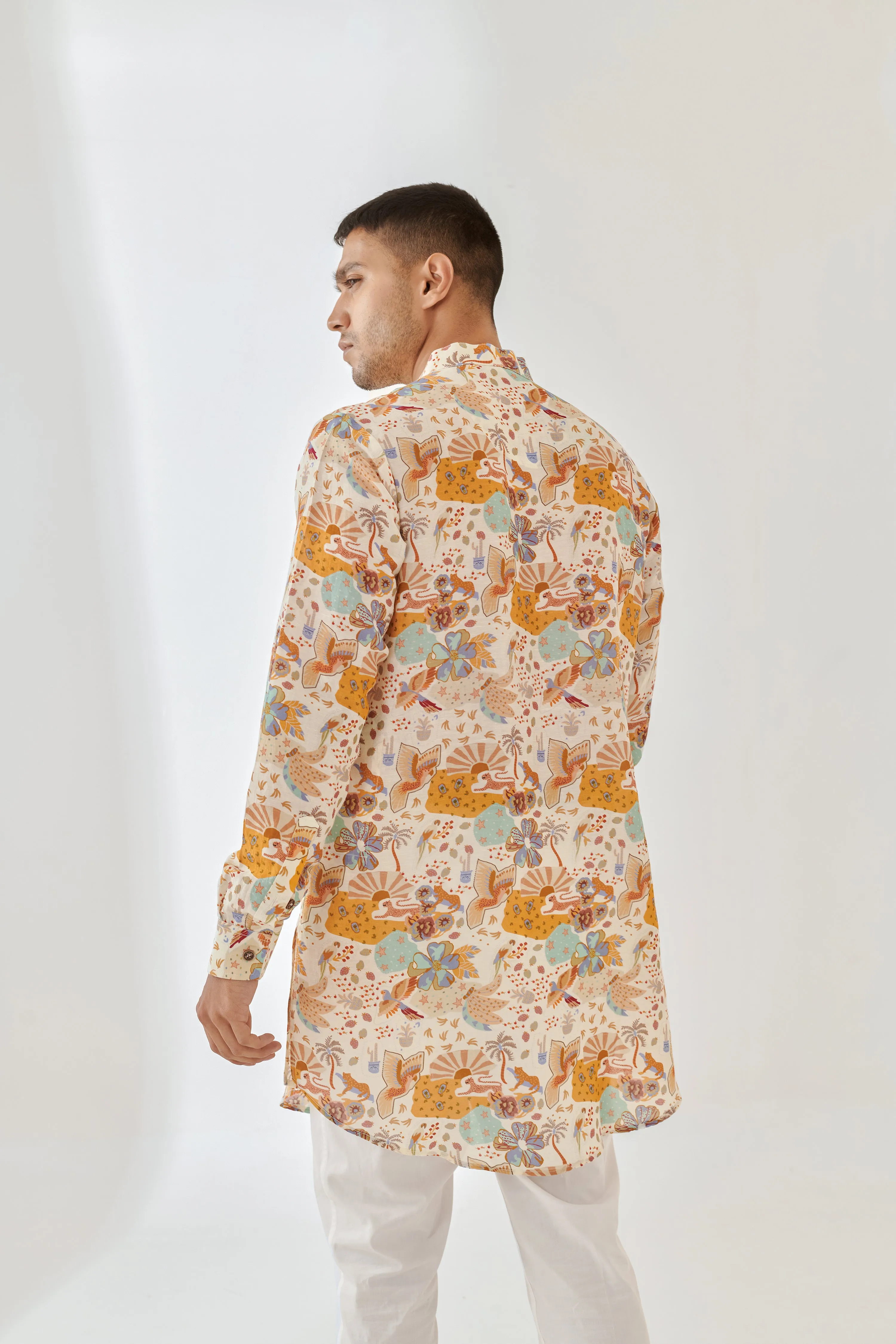 Cheetah Fairy White Full Button Kurta