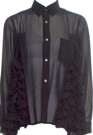 Comme des Garçons Comme des Garçons Japan. Black Semi Sheer Beaded Accents Long Sleeve Button-Up Top