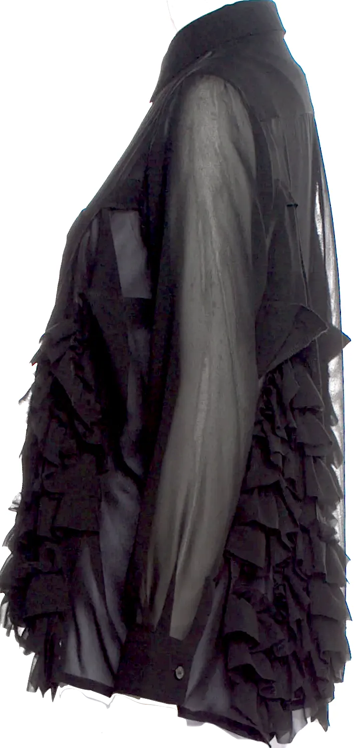 Comme des Garçons Comme des Garçons Japan. Black Semi Sheer Beaded Accents Long Sleeve Button-Up Top