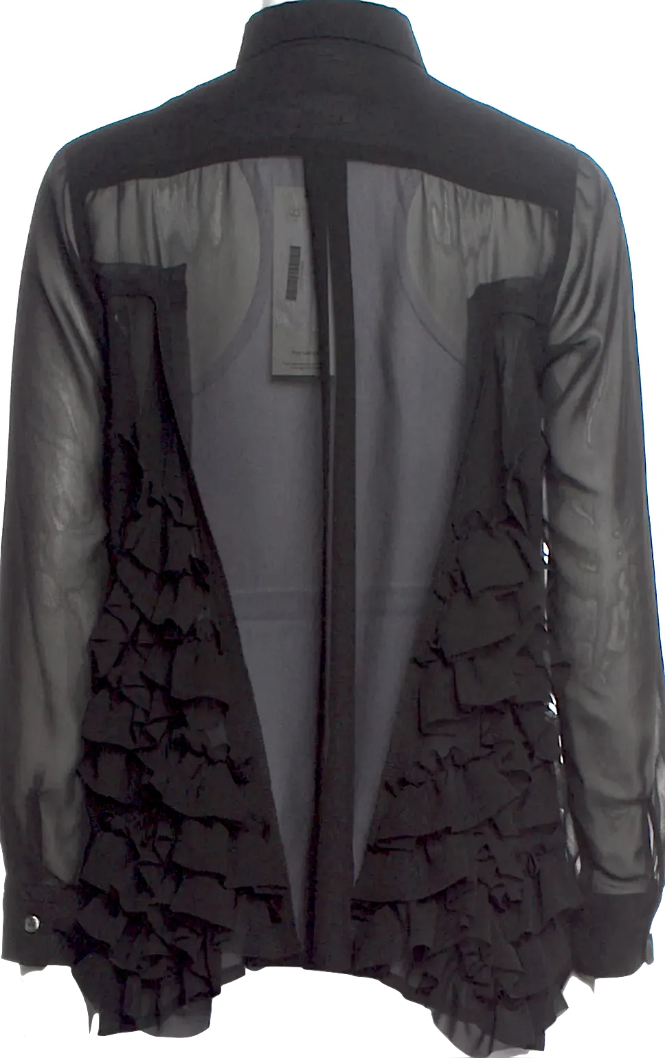 Comme des Garçons Comme des Garçons Japan. Black Semi Sheer Beaded Accents Long Sleeve Button-Up Top