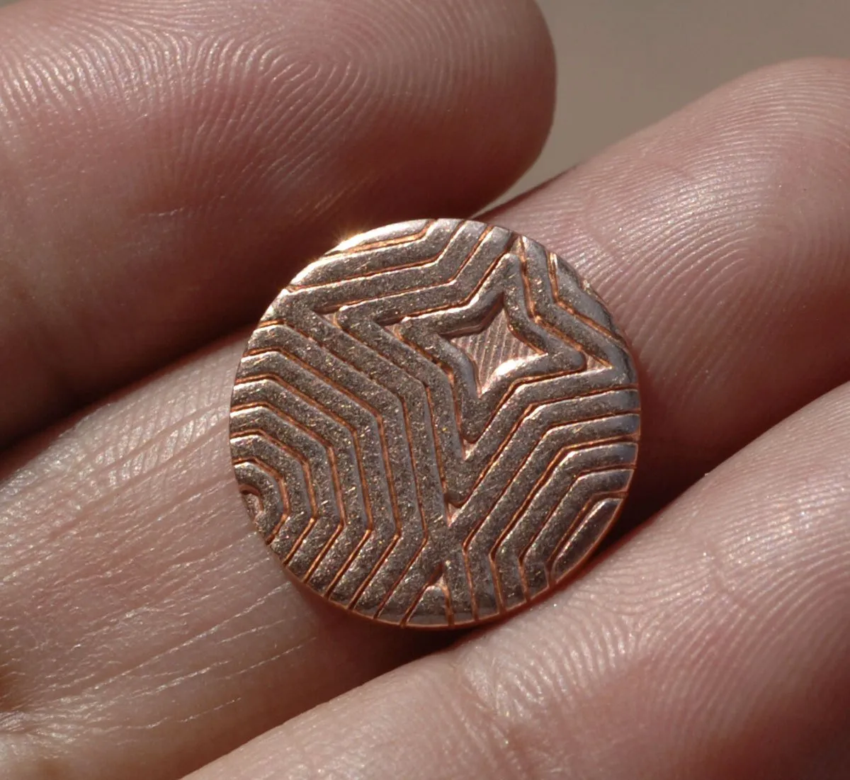 Copper, Brass or Bronze Blank Disc 15mm with Pattern 20g Enameling Blanks Handmade - Variety of Metals - 4 pieces