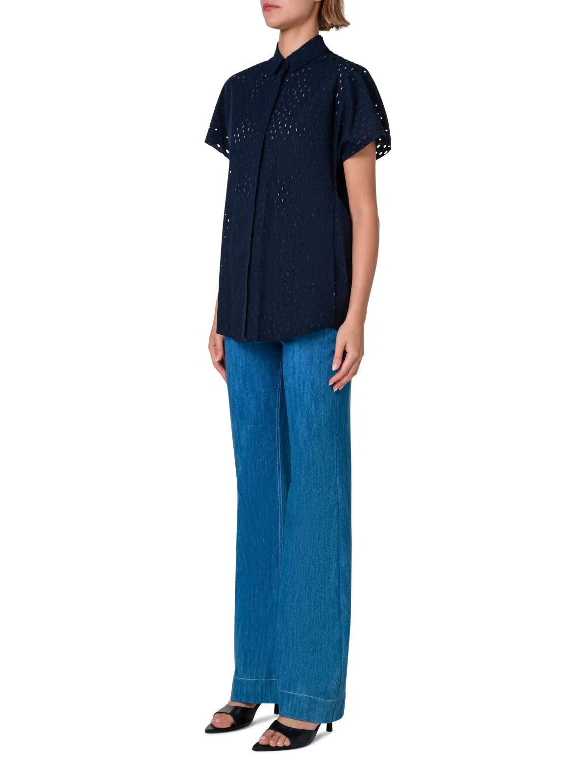 Cotton Poplin Blouse with Lasercut Grid