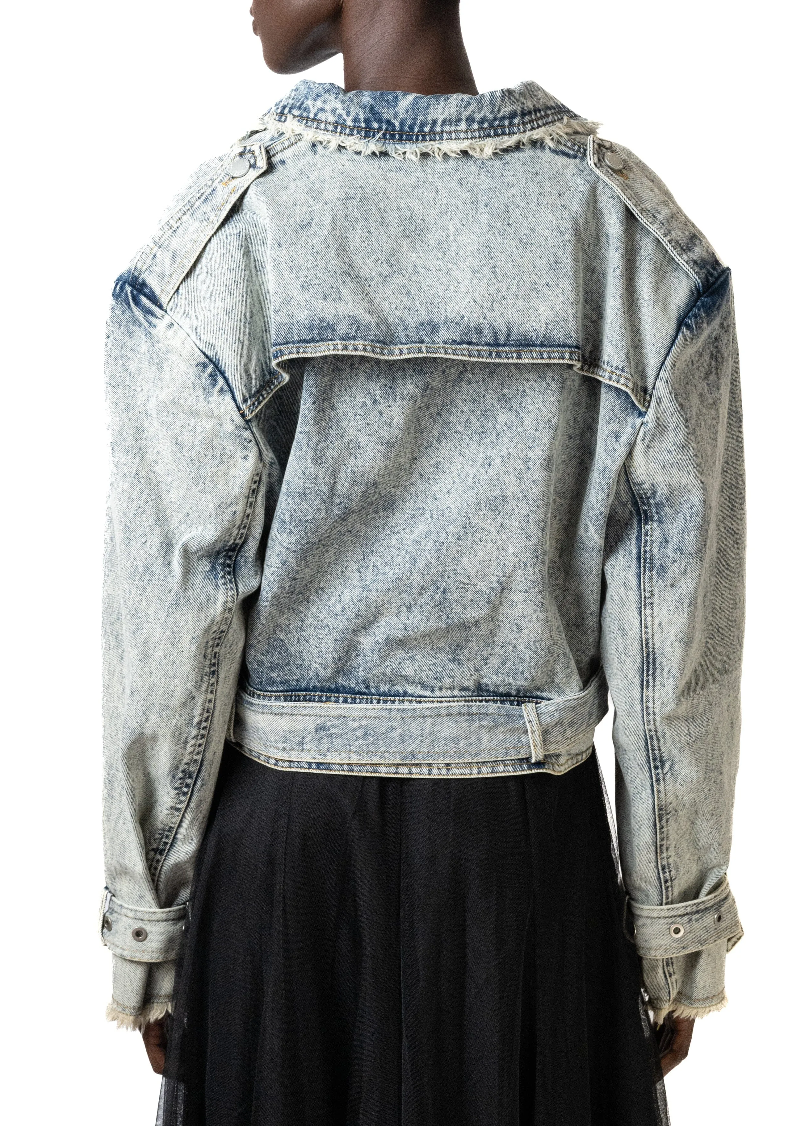 Cropped Denim Biker Jacket
