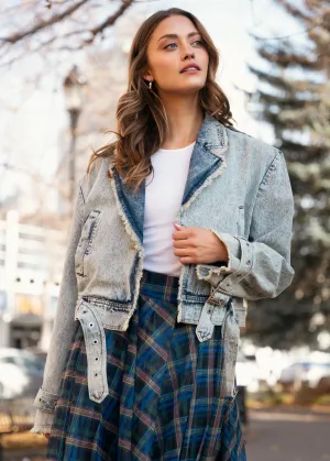 Cropped Denim Biker Jacket