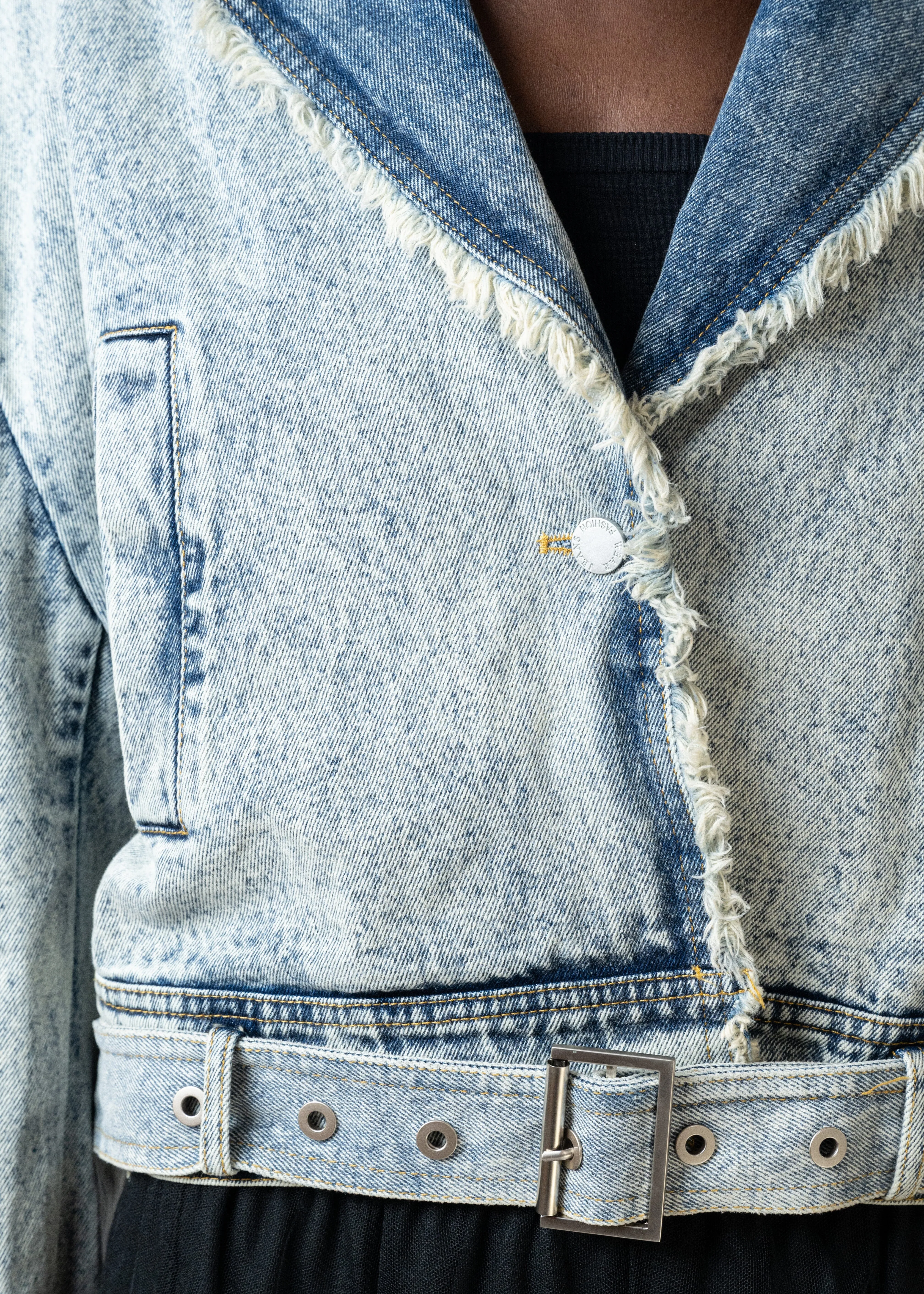Cropped Denim Biker Jacket