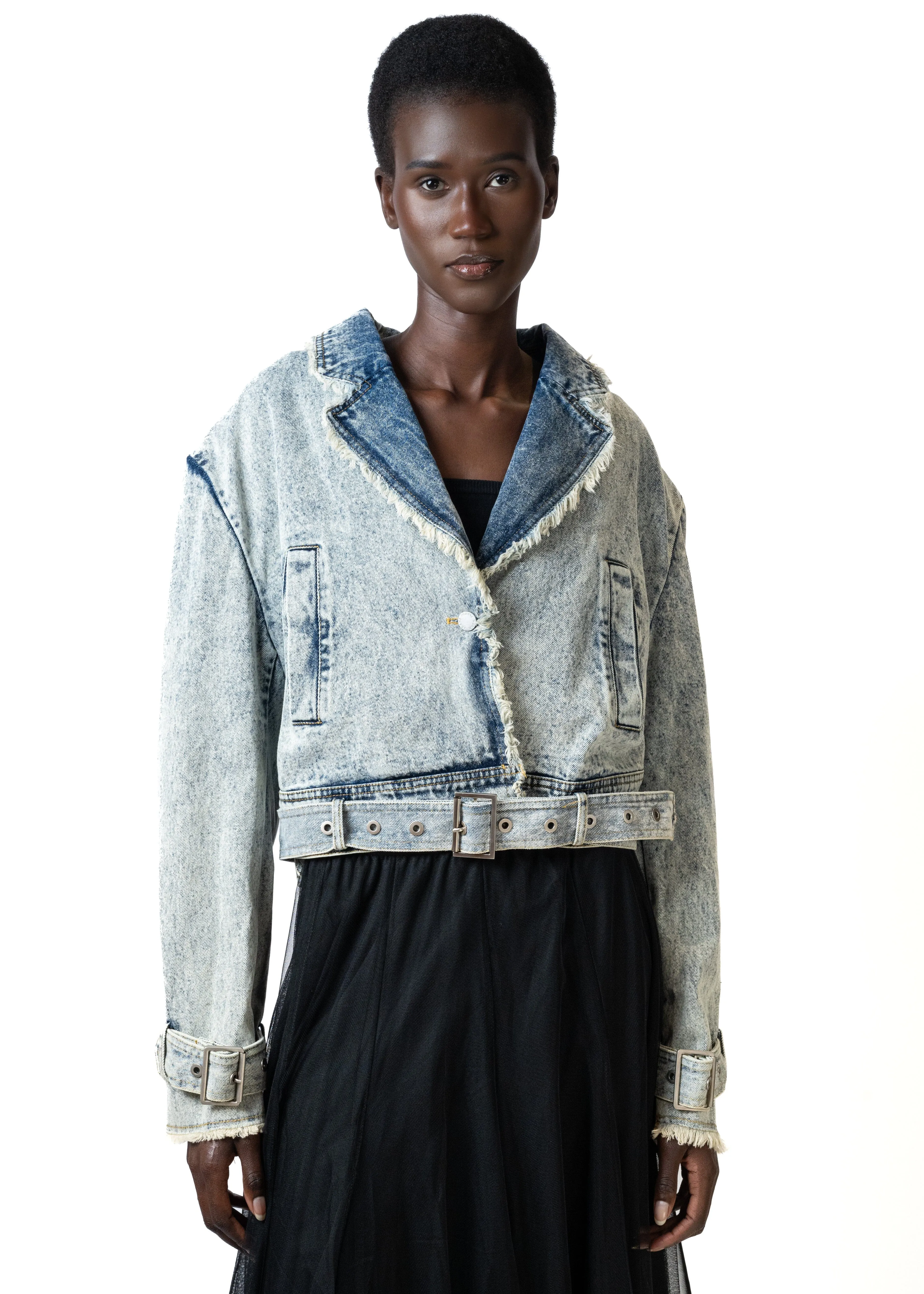 Cropped Denim Biker Jacket