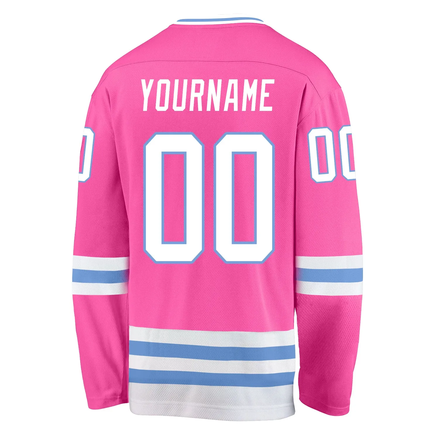 Custom Pink White-Light Blue Hockey Jersey